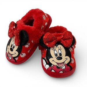 Disney Minnie Mouse Red Plush A-Line Slippers Size 5-6
